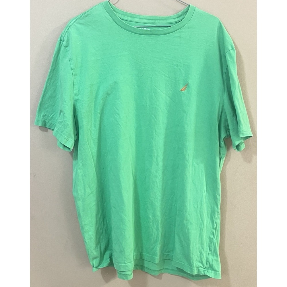 Nautica Men's XL Mint Green 100% Cotton‎ Crew Neck T-Shirt Embroidered Logo